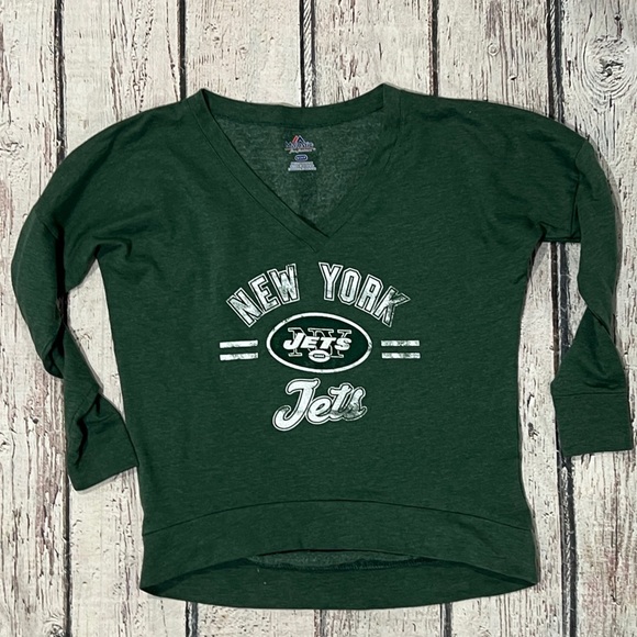 New York Jets Green V-Neck Women's NFL Football Pullover Jumper Sweatshirt - Picture 1 of 5